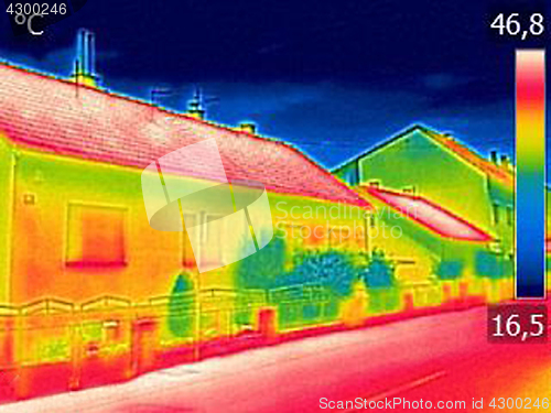 Image of Infrared thermovision image showing lack of thermal insulation o