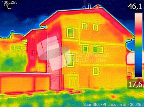 Image of Infrared thermovision image showing lack of thermal insulation o