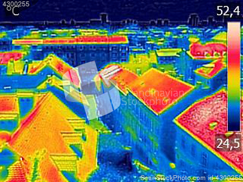 Image of Infrared thermovision image panorama of Zagreb, showing differen