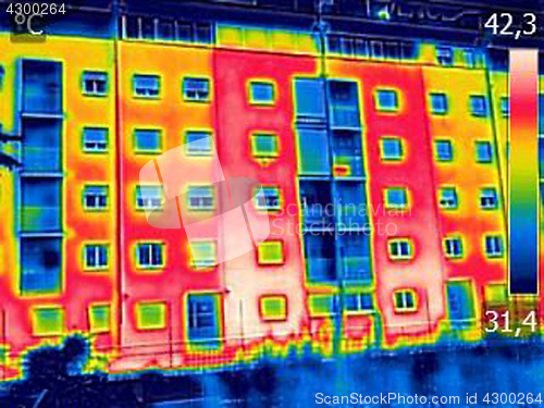 Image of Infrared thermovision image showing lack of thermal insulation o