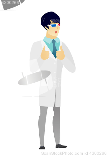Image of Asian doctor watching movie in 3D glasses