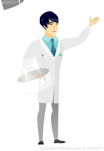Image of Asian doctor showing a direction.