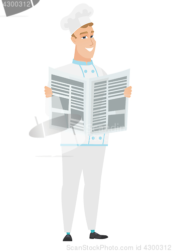 Image of Chef cook reading newspaper vector illustration