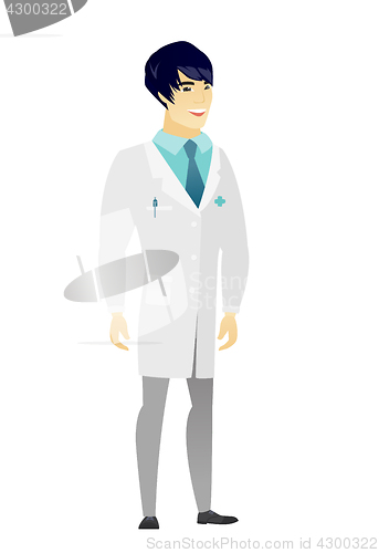 Image of Young asian happy doctor in medical gown.