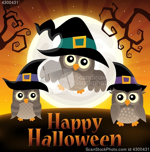 Image of Happy Halloween sign with owls 2