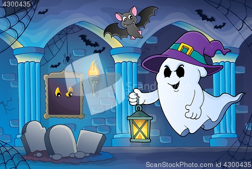 Image of Ghost with hat and lantern theme 6