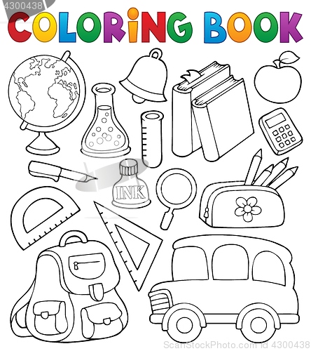 Image of Coloring book school related objects 1