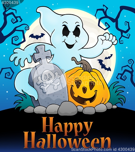Image of Happy Halloween sign with ghost subject