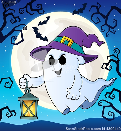 Image of Ghost with hat and lantern theme 2