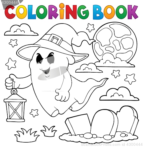 Image of Coloring book ghost with hat and lantern