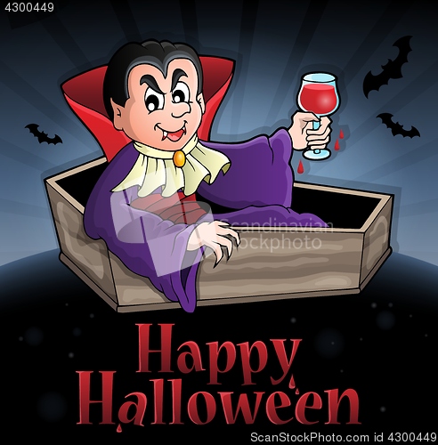 Image of Happy Halloween sign with vampire