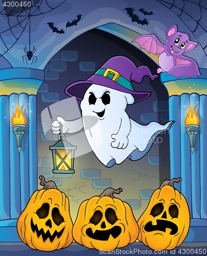 Image of Ghost with hat and lantern theme 7