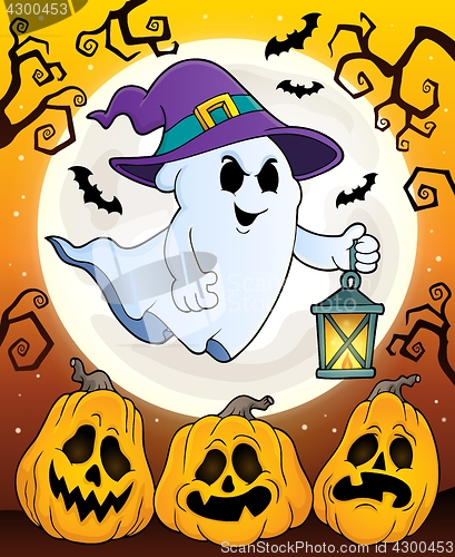 Image of Ghost with hat and lantern theme 5