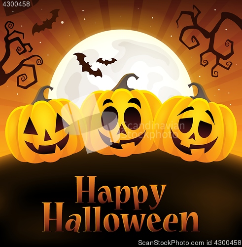 Image of Happy Halloween sign with pumpkins 4