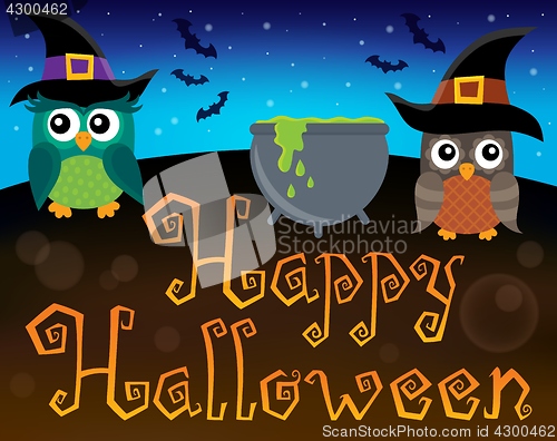 Image of Happy Halloween sign with owls 1