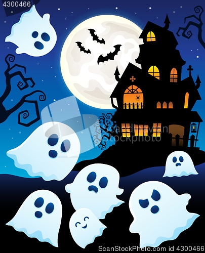 Image of Ghosts near haunted house theme 6