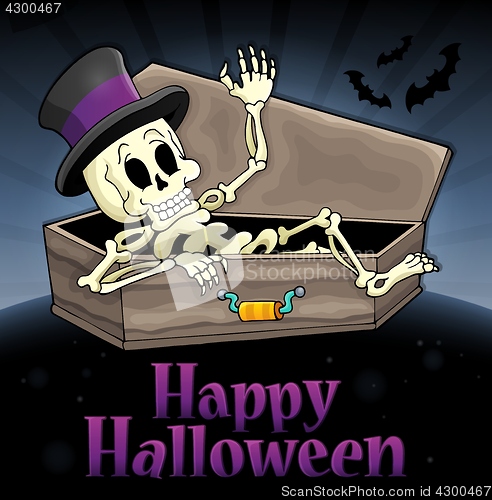 Image of Happy Halloween sign with skeleton