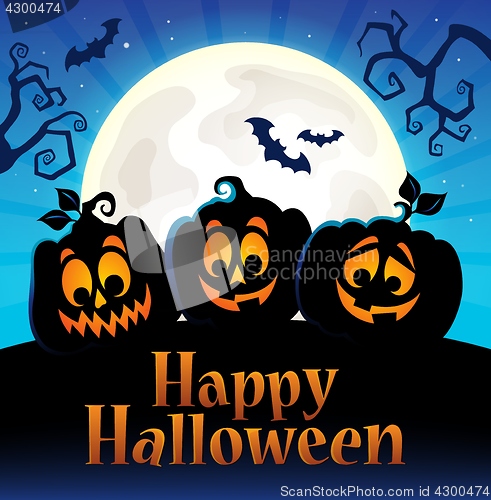 Image of Happy Halloween sign with pumpkins 5