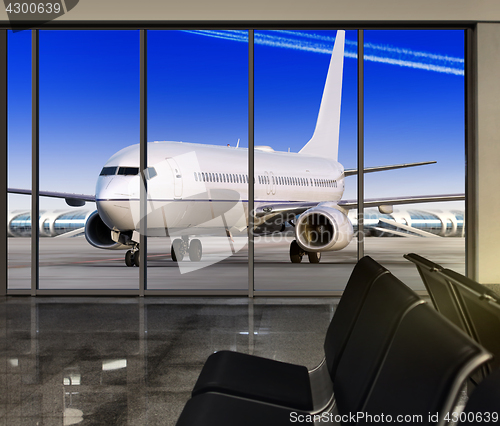 Image of window in airport at sun day