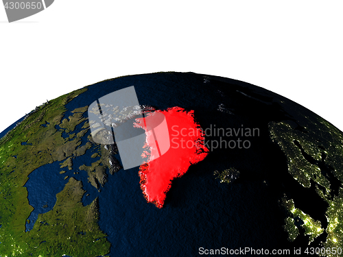 Image of Greenland from space at night