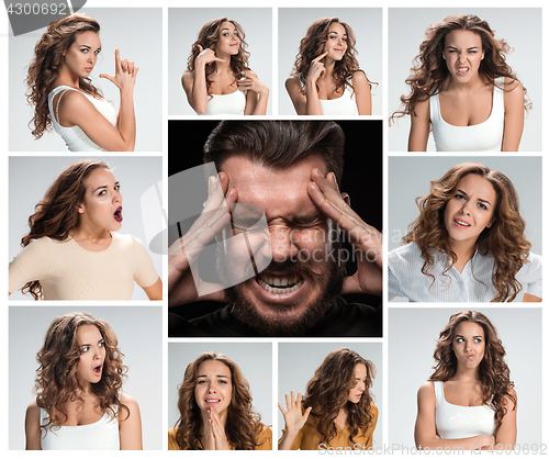 Image of The collage of young woman and male emotions