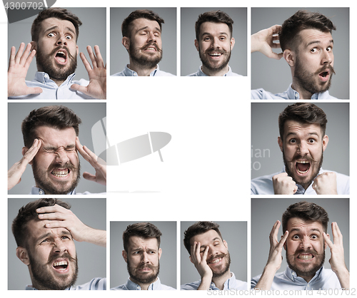 Image of Set of young man\'s portraits with different emotions