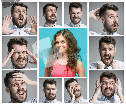 Image of Set of young man\'s portraits with different emotions