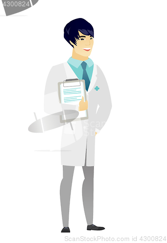 Image of Doctor holding clipboard with papers.