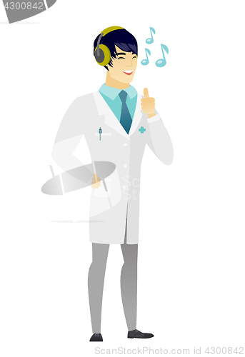 Image of Doctor listening to music in headphones.