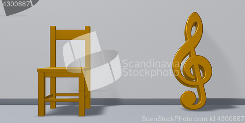 Image of clef symbol and chair - 3d rendering