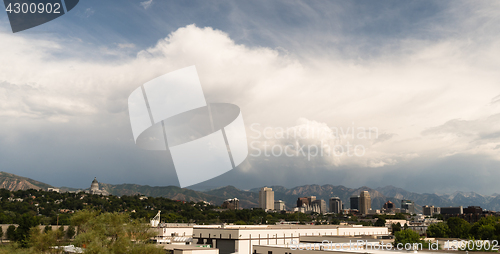 Image of Mountains Dominate Salt Lake City Skyline Background Looking Eas