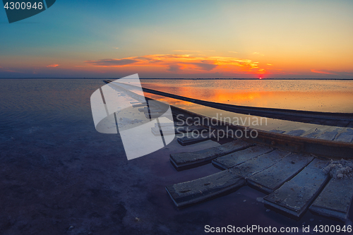 Image of Beauty sunset on salty lake