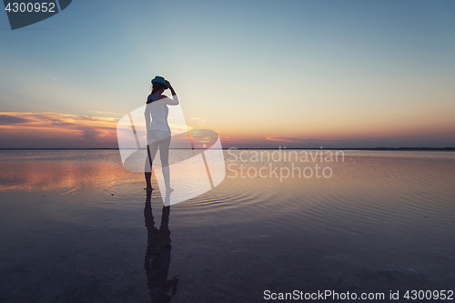 Image of Beauty sunset on salty lake