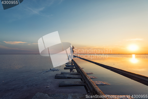 Image of Beauty sunset on salty lake