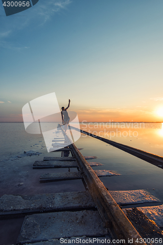 Image of Beauty sunset on salty lake