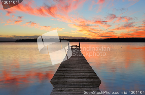 Image of Sunset over St Georges Basin with timber jetty