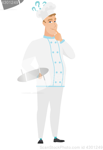 Image of Thinking chef cook with question marks.