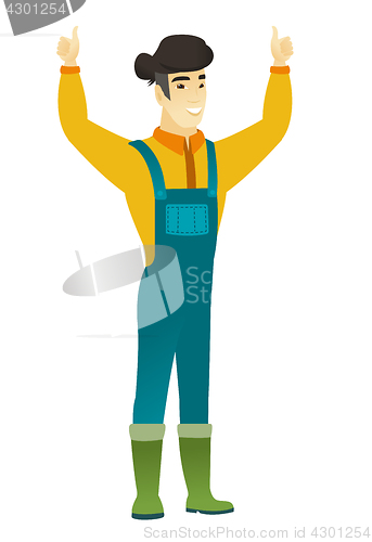 Image of Farmer standing with raised arms up.