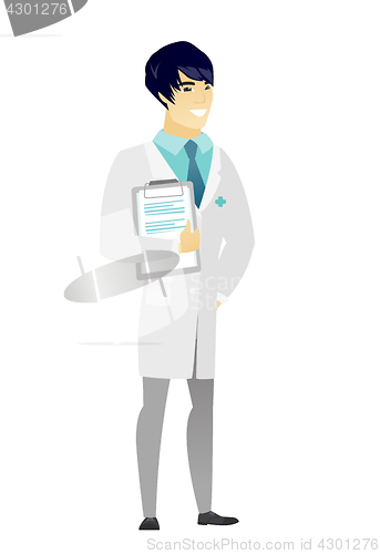 Image of Doctor holding clipboard with documents.