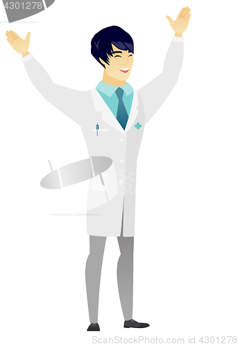 Image of Successful asian doctor jumping.