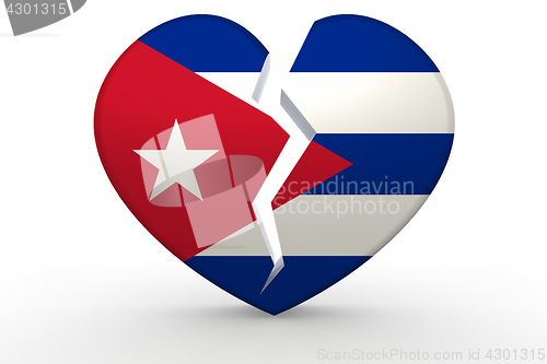 Image of Broken white heart shape with Cuba flag