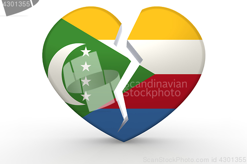 Image of Broken white heart shape with Comoros flag