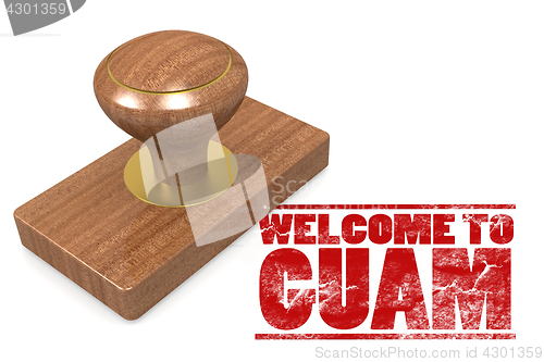 Image of Red rubber stamp with welcome to Guam
