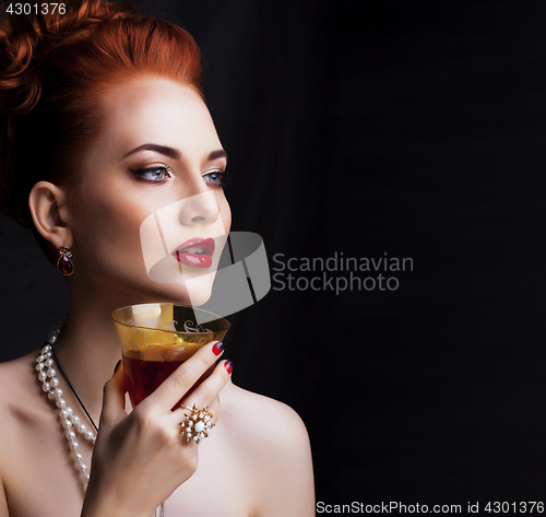 Image of beauty stylish redhead woman with hairstyle wearing jewelry