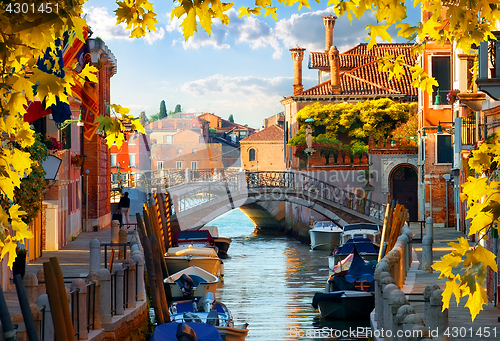 Image of Motorboats in Venice autumn