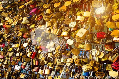 Image of Locks of love on bridge