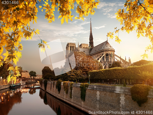 Image of Notre Dame and park in autumn