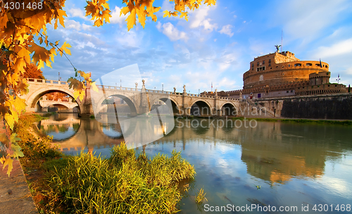 Image of Italian bridge of Saint Angelo in autumn