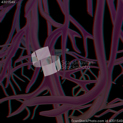 Image of veins. 3d illustration. Anaglyph. View with red/cyan glasses to 