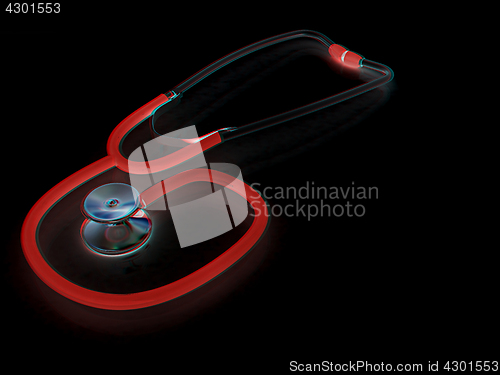 Image of stethoscope. 3d illustration. Anaglyph. View with red/cyan glass